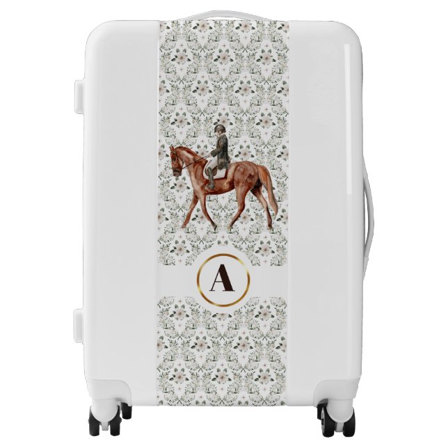 Floral Equestrian Horse Rider Monogram Luggage (Front)