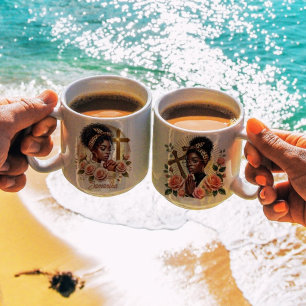 Floral Ethnic Christian Praying Black Woman Coffee Mug