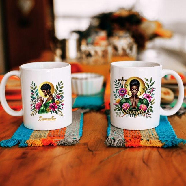 Floral Ethnic Shorthaired Praying Ethnic Woman Coffee Mug (Creator Uploaded)
