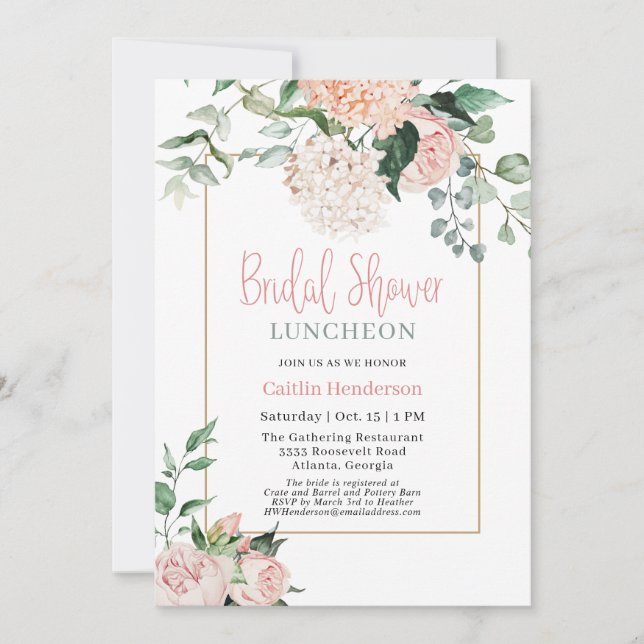 Floral Eucalyptus Bridal Shower Luncheon Invitation (Front)