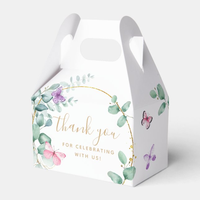 Floral Eucalyptus Butterfly Baby Shower Thank You Favor Boxes (Front Side)