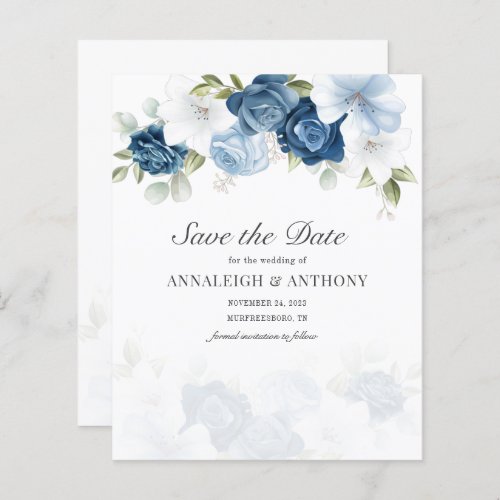 Floral Eucalyptus Dusty Blue Save The Date