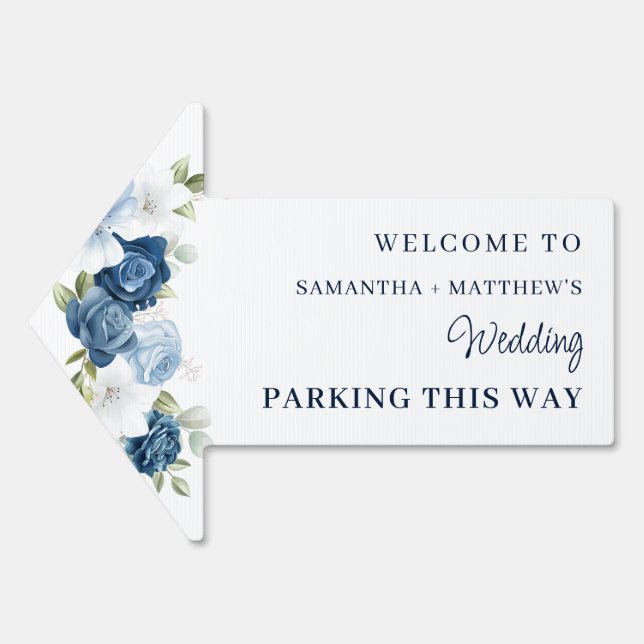 Floral Eucalyptus Dusty Blue Wedding Car Parking Sign (Front)