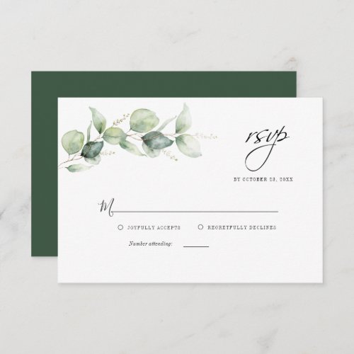 Floral Eucalyptus Foliage Script Wedding RSVP Note Card