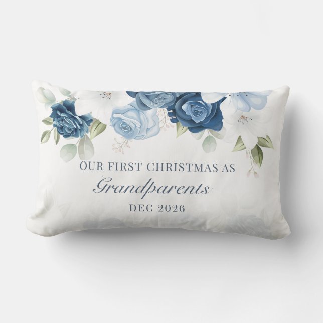 Floral Eucalyptus Grandparents 1st Christmas Lumbar Pillow (Front)