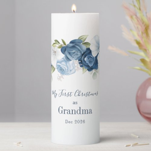 Floral Eucalyptus Grandparents 1st Christmas Pillar Candle