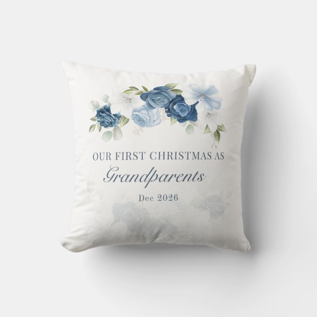 Floral Eucalyptus Grandparents 1st Christmas Throw Pillow (Front)