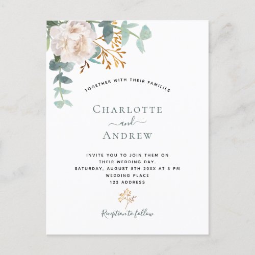 Floral eucalyptus greenery elegant modern wedding postcard