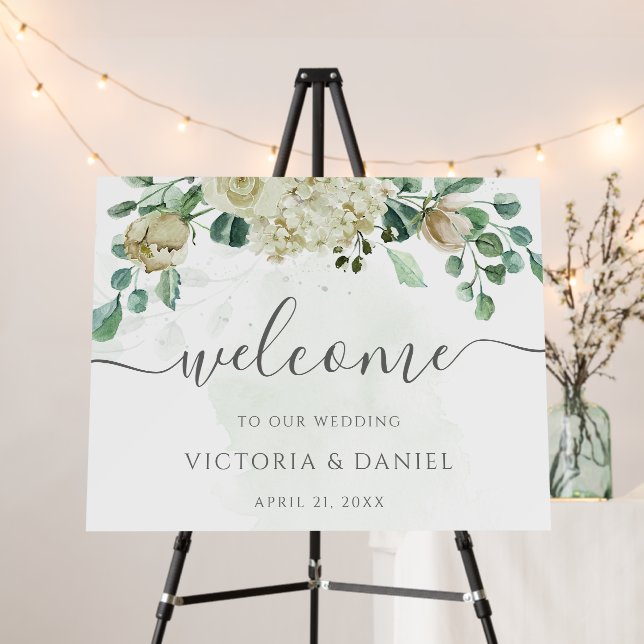 Floral Eucalyptus Greenery Elegant Wedding Welcome Foam Board (In Situ (Stand))