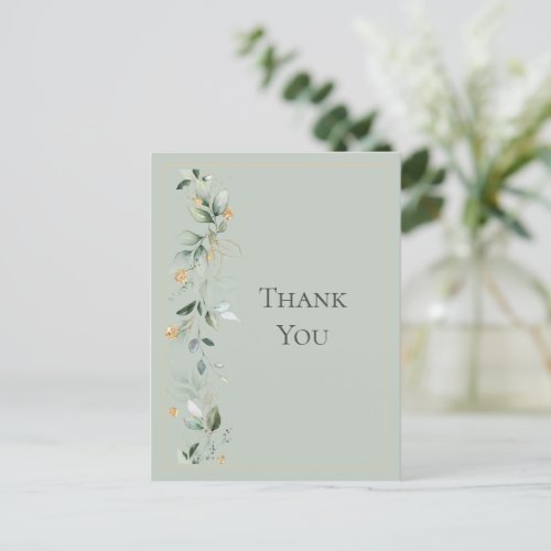 Floral Eucalyptus Greenery Gold Wedding Green Postcard