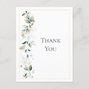 Floral Eucalyptus Greenery Gold Wedding Thank You Postcard