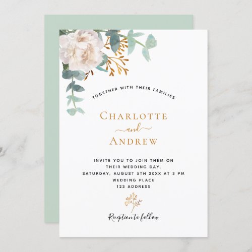 Floral eucalyptus greenery modern elegant wedding invitation