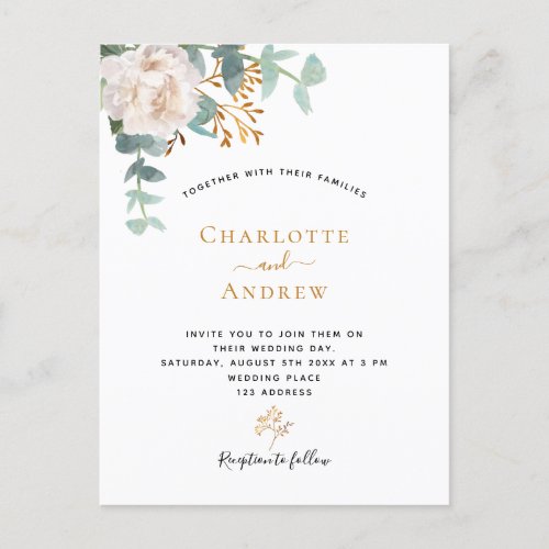 Floral eucalyptus greenery modern elegant wedding postcard