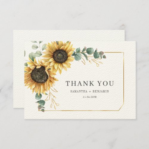 Floral Eucalyptus Greenery Sunflower Wedding Thank You Card