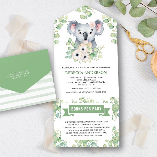 Floral Eucalyptus Koala Girl Baby Shower All In One Invitation (Creator Uploaded)