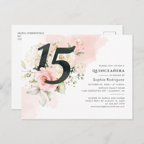 Floral Eucalyptus Leaves Quinceanera 15th Birthday Invitation Postcard