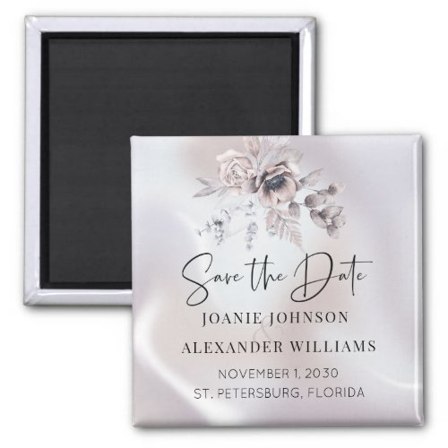 Floral Eucalyptus Luxe Pearl Wedding Save the Date Magnet