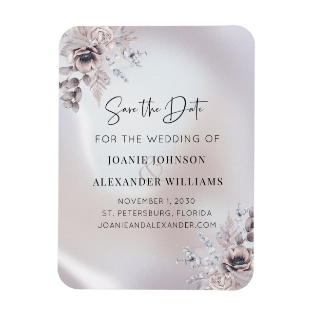 Floral Eucalyptus Luxe Pearl Wedding Save the Date Magnet (Vertical)