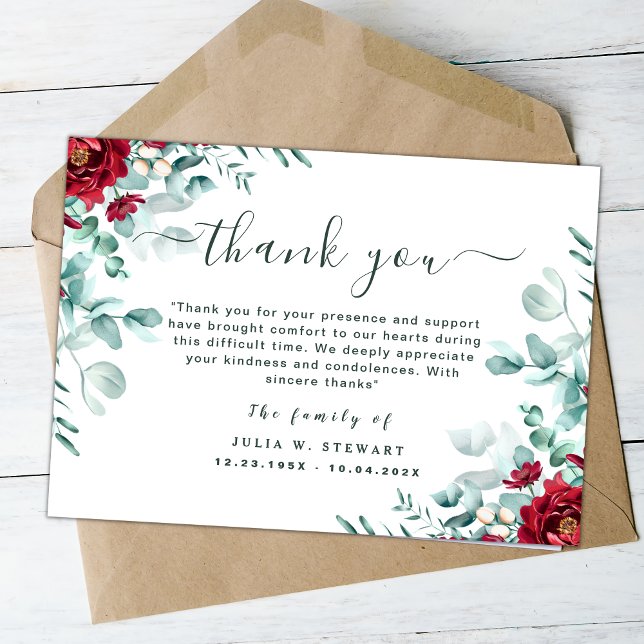 Floral Eucalyptus Modern Funeral Thank You Note Card (Creator Uploaded)