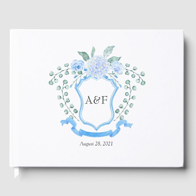 Floral Eucalyptus Monogram Crest Wedding Crest Guest Book (Front)