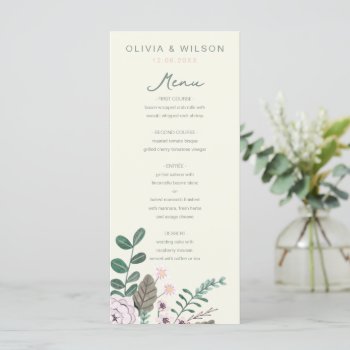 Floral Eucalyptus Pink Green Wedding Menu by CartitaDesign at Zazzle