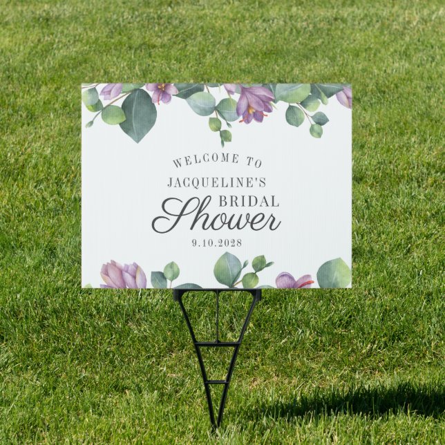 Floral Eucalyptus Script Bridal Shower Welcome Sign (Insitu)