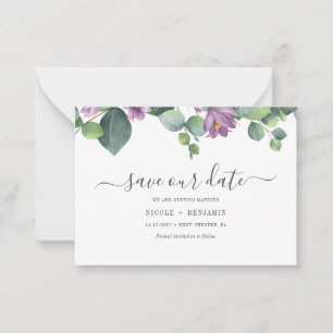 Floral Eucalyptus Script Greenery Save The Date Note Card