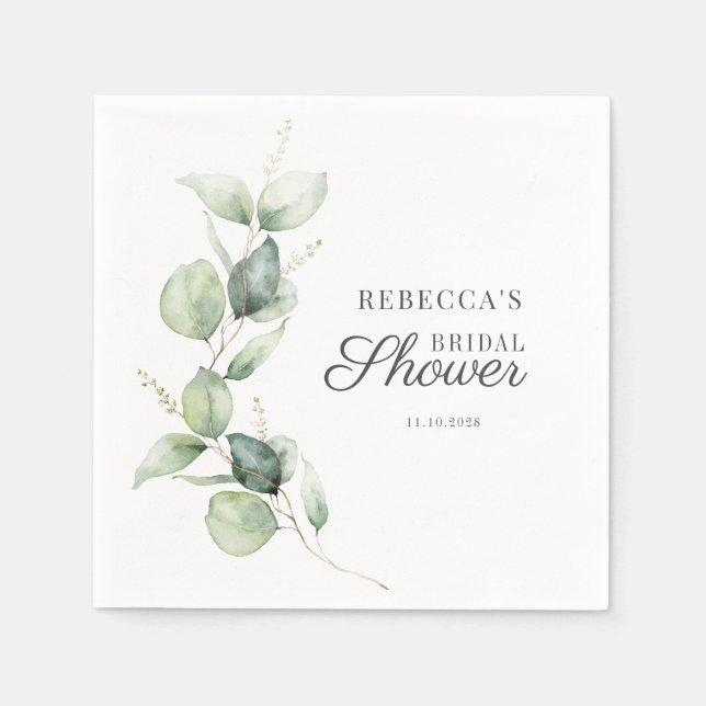 Floral Eucalyptus Script Succulent Bridal Shower Napkins (Front)
