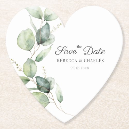 Floral Eucalyptus Script Wedding Save the Date Paper Coaster