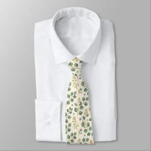 Floral eucalyptus seamless pattern neck tie
