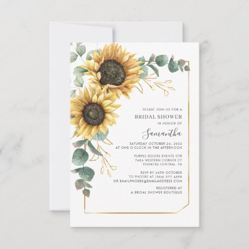 Floral Eucalyptus Sunflower Bridal Shower Invitation