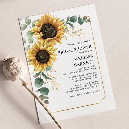 Floral Eucalyptus Sunflower Bridal Shower Invite