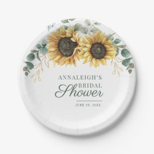 Floral Eucalyptus Sunflower Greenery Bridal Shower Paper Plates