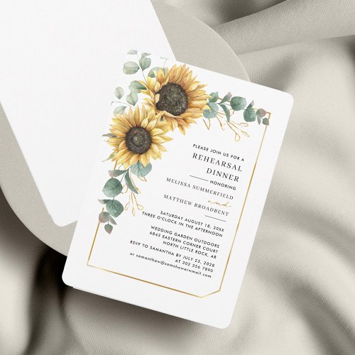 Floral Eucalyptus Sunflower Rehearsal Dinner Invitation