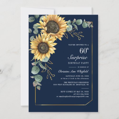 Floral Eucalyptus Sunflower Script 60th Birthday Invitation