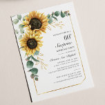 Floral Eucalyptus Sunflower Script 60th Birthday Invitation<br><div class="desc">Eucalyptus Sunflower Floral Script 60th Birthday Invitation you can easily customize with your party details by clicking the "Personalize" button. Featuring bright yellow floral and greenery succulent with a gold foil geometric frame and modern typography</div>