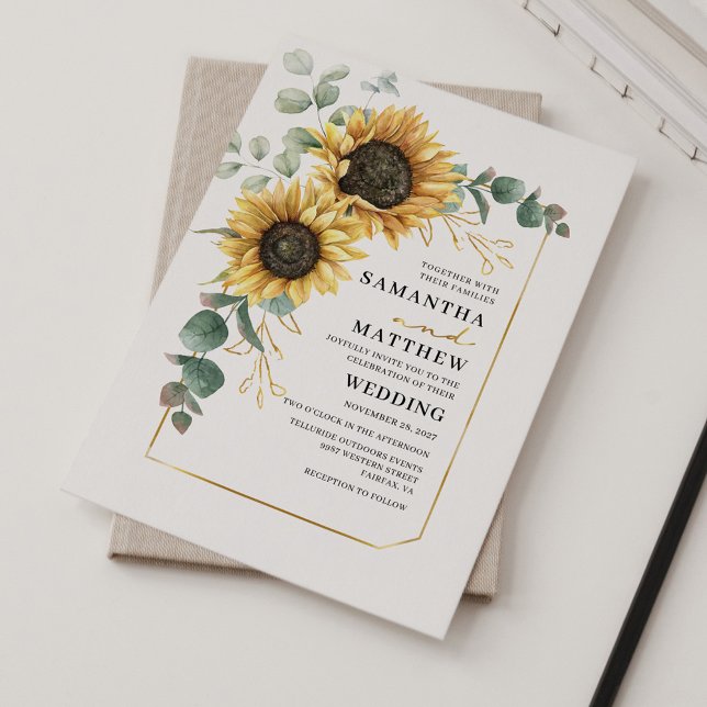 Floral Eucalyptus Sunflower Wedding Invitation (Creator Uploaded)