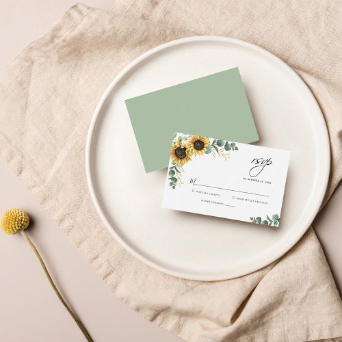 Floral Eucalyptus Sunflower Wedding RSVP Card