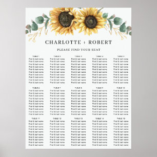 Floral Eucalyptus Sunflower Wedding Seating Chart