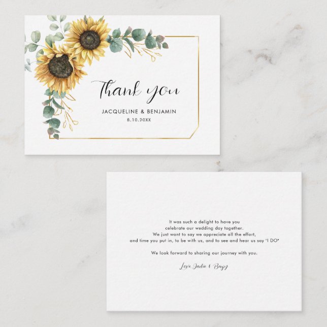 Floral Eucalyptus Sunflower Wedding Thank You Note Card (Front/Back)