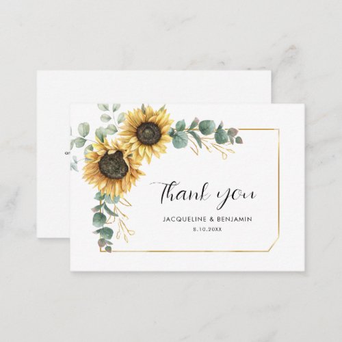 Floral Eucalyptus Sunflower Wedding Thank You Note Card