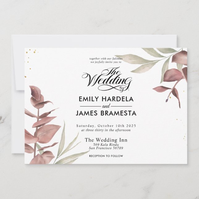 Floral Eucalyptus Watercolor Budget Wedding Invitation (Front)