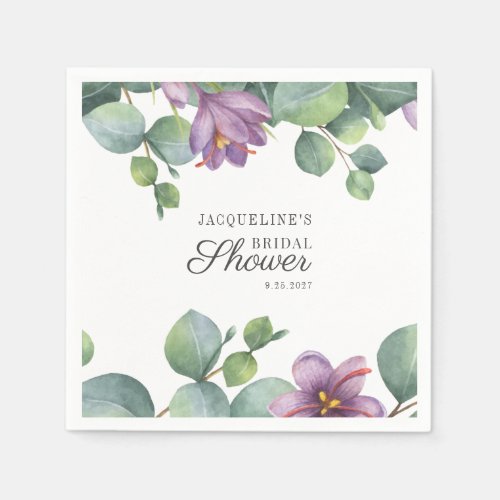 Floral Eucalyptus Watercolor Script Bridal Shower Napkins