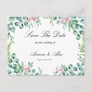 Floral Eucalyptus Wedding Save The Date Postcard