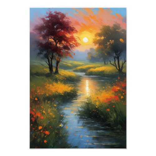 Floral Euphony Sunset River Photo Print