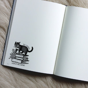 Floral Ex Libris Bookplate, Vintage Cat Book Rubber Stamp