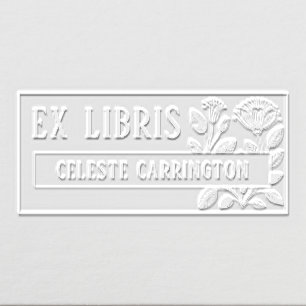Floral Ex Libris Custom Rectangular Bookplate Page Embosser