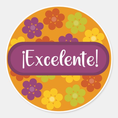Floral Excelente Spanish Teacher Reward Classic Round Sticker