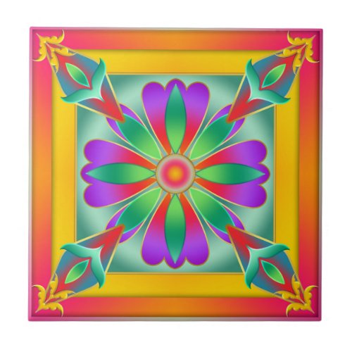 Floral Exotic Colorful Kitchen or Bathroom Tile