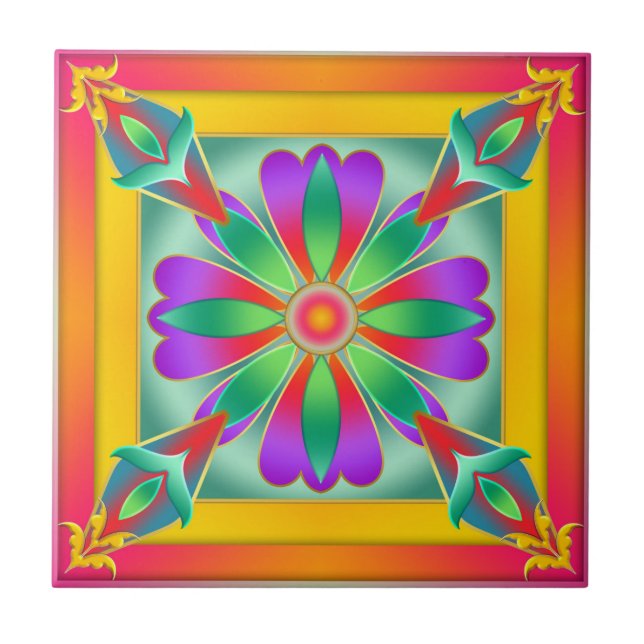 Floral Exotic Colorful Kitchen or Bathroom Tile (Front)